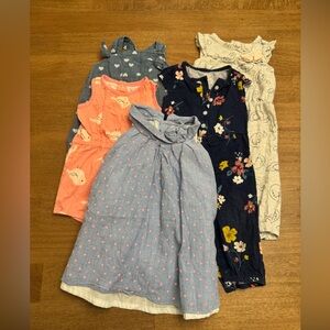 Bundle of 5 Baby Girl Rompers/One Pieces/Dresses Size 9 Months